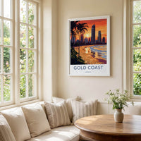 Gold Coast Poster - Australia Travel Art - Tropical Beach Sunset Home Decor