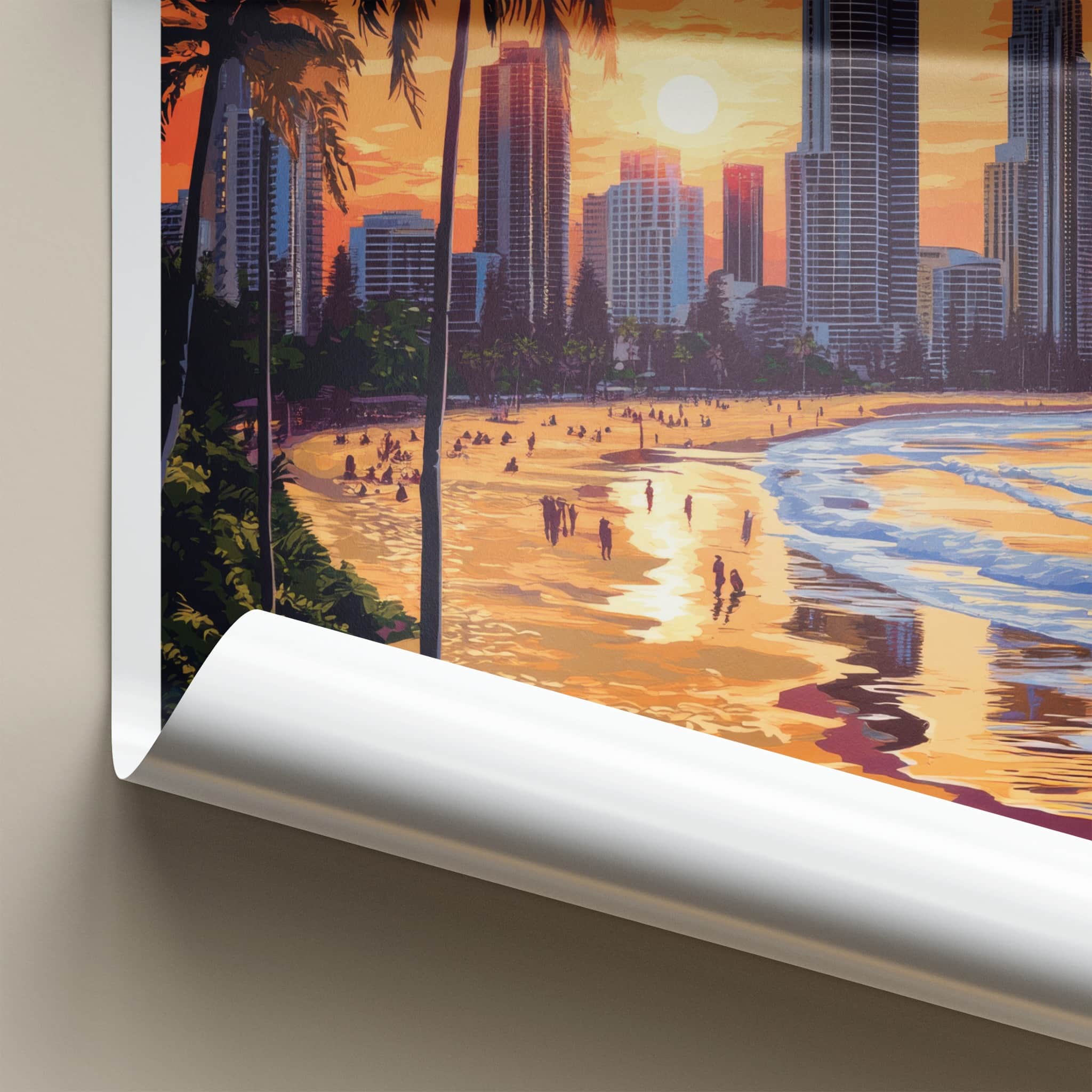Gold Coast Poster - Australia Travel Art - Tropical Beach Sunset Home Decor