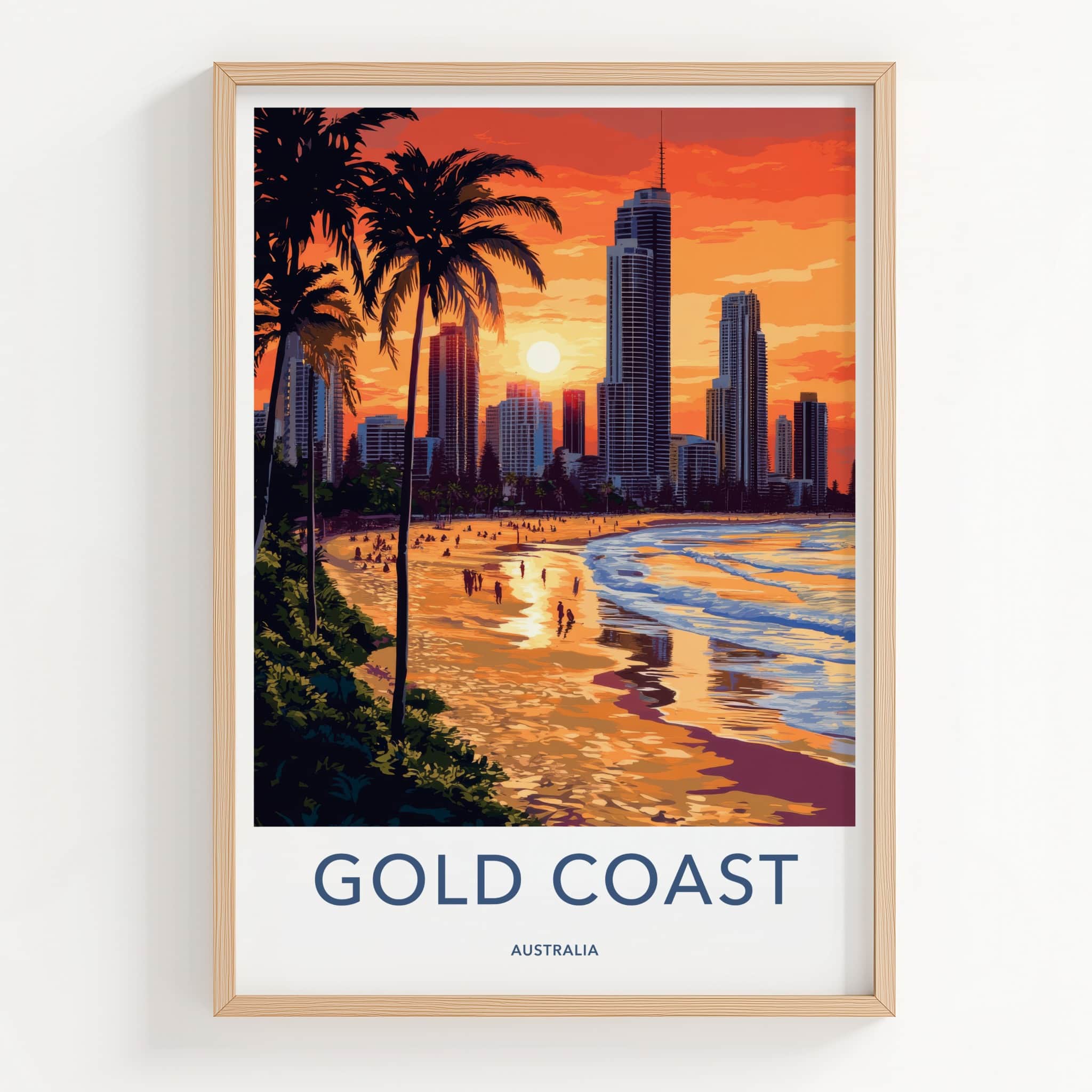 Gold Coast Poster - Australia Travel Art - Tropical Beach Sunset Home Decor