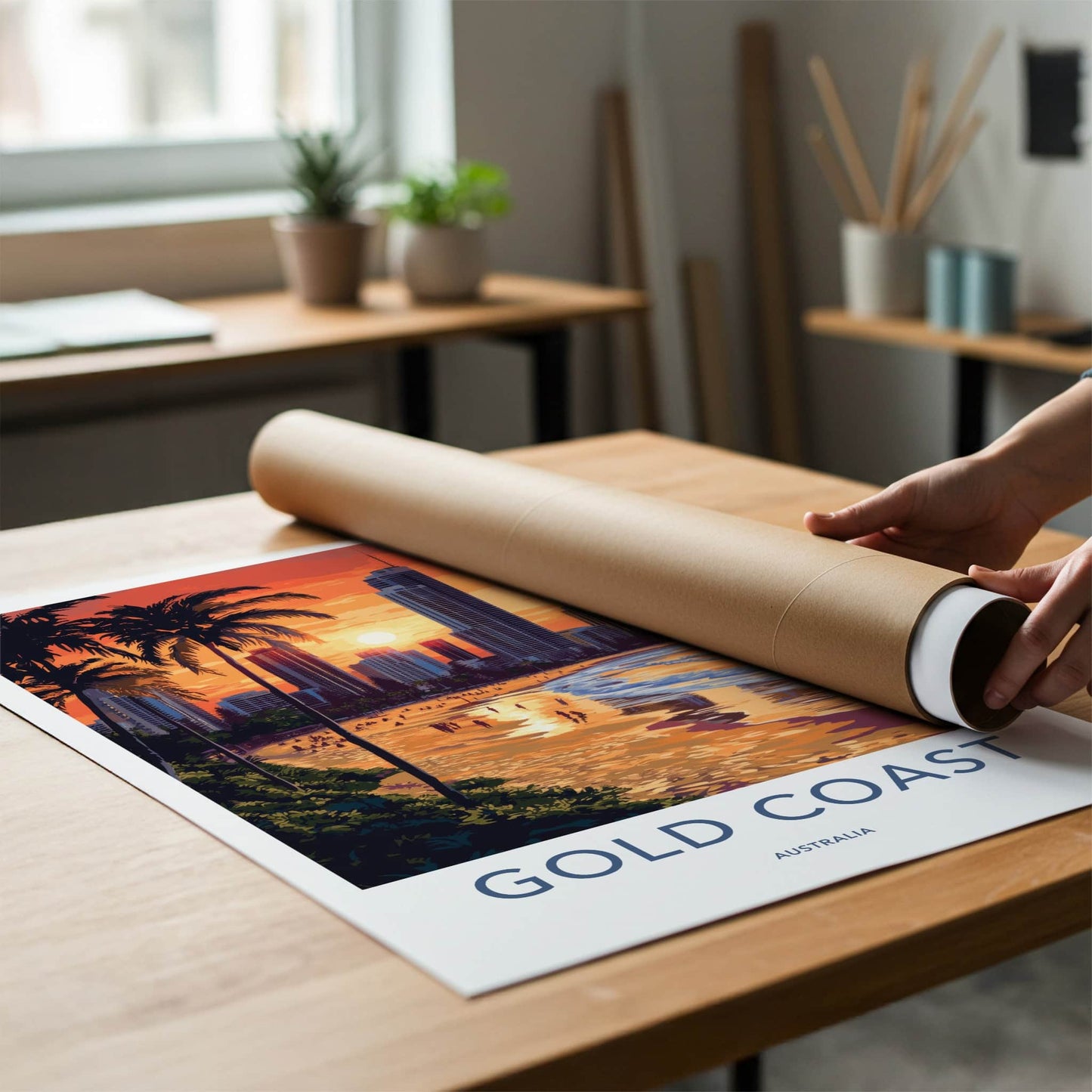 Gold Coast Poster - Australia Travel Art - Tropical Beach Sunset Home Decor