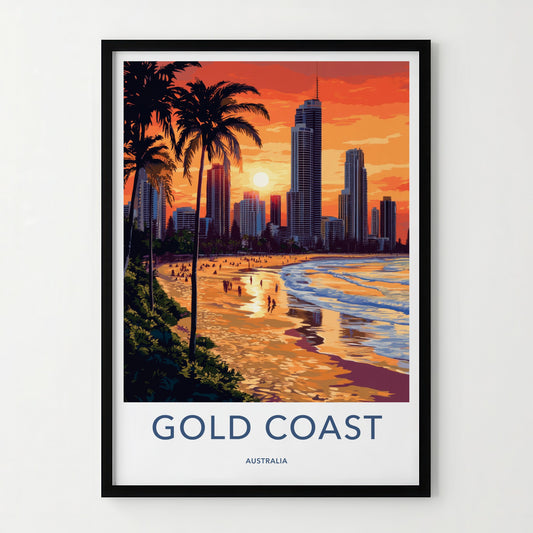 Gold Coast Poster - Australia Travel Art - Tropical Beach Sunset Home Decor