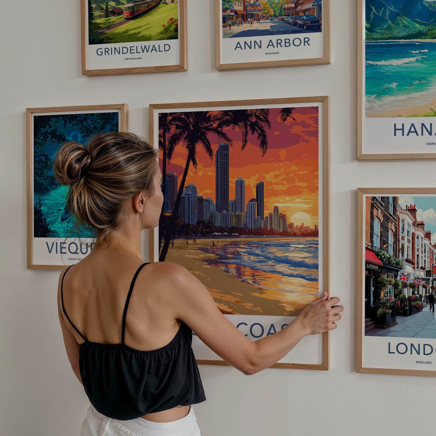 Gold Coast Poster - Australia Travel Art - Tropical City Sunset Home Decor
