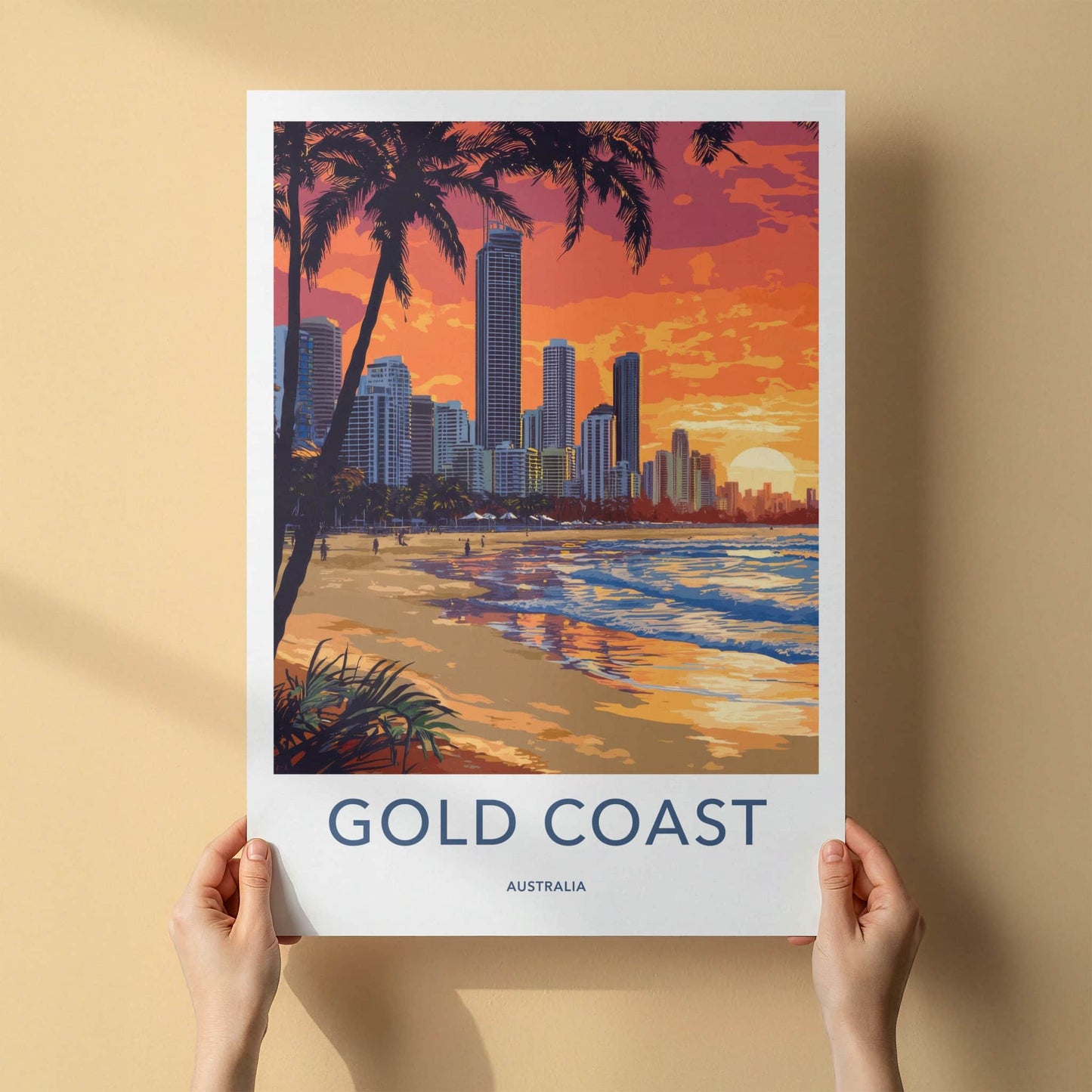 Gold Coast Poster - Australia Travel Art - Tropical City Sunset Home Decor