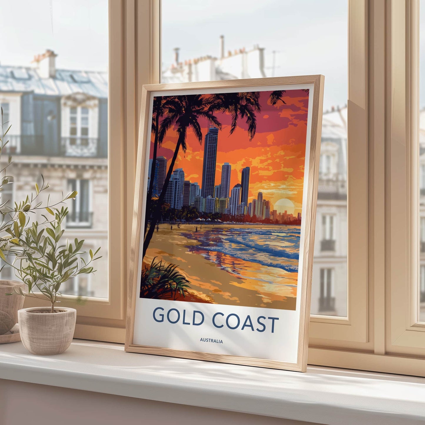 Gold Coast Poster - Australia Travel Art - Tropical City Sunset Home Decor