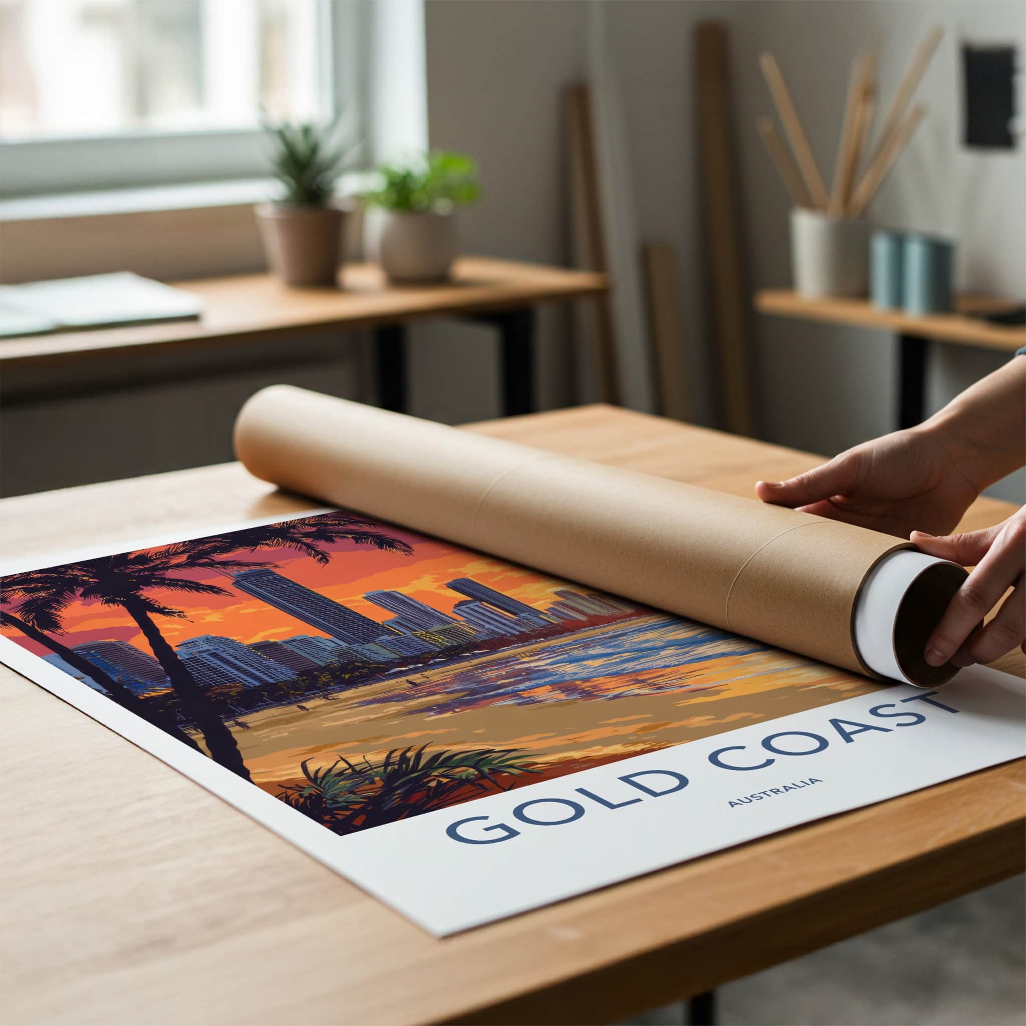 Gold Coast Poster - Australia Travel Art - Tropical City Sunset Home Decor