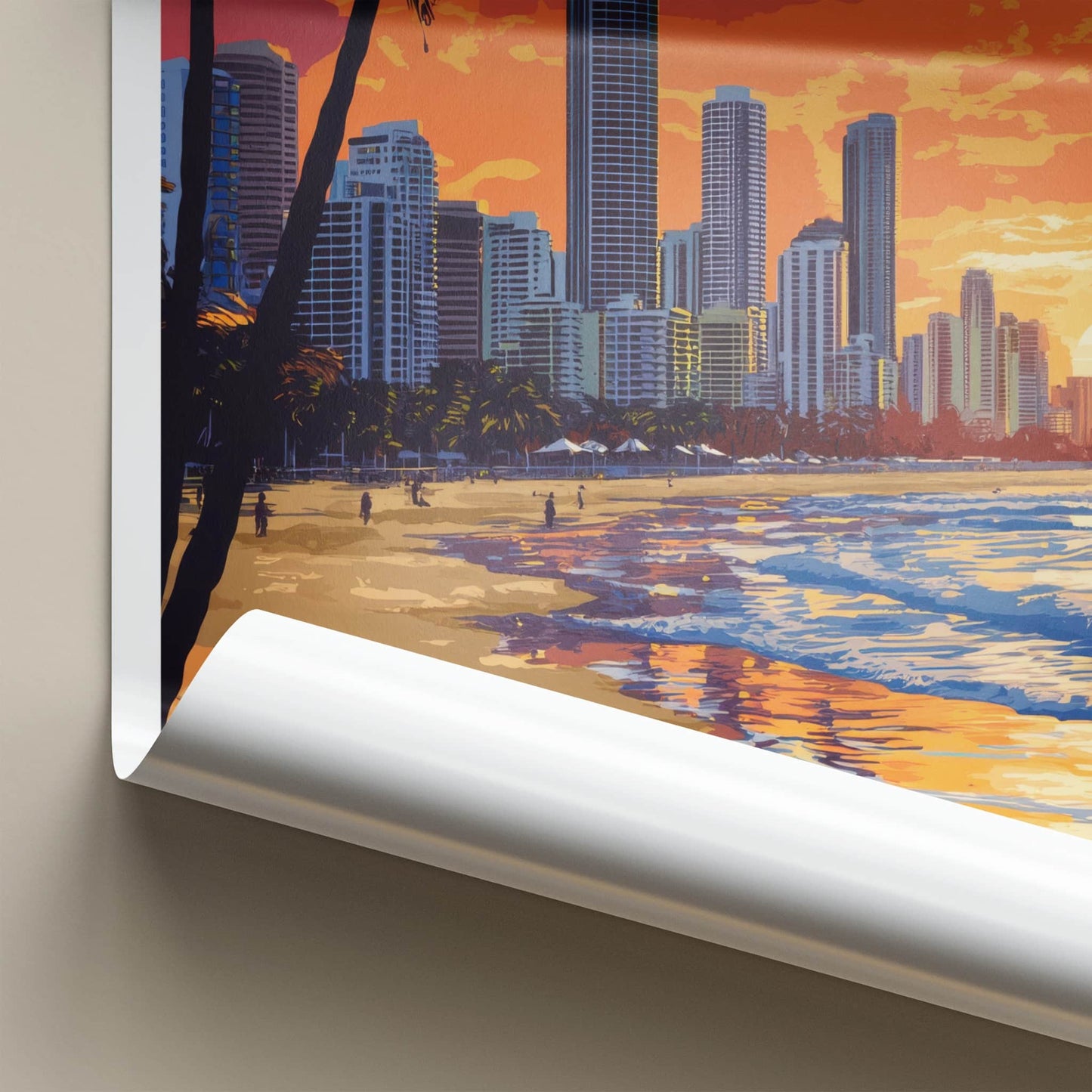 Gold Coast Poster - Australia Travel Art - Tropical City Sunset Home Decor