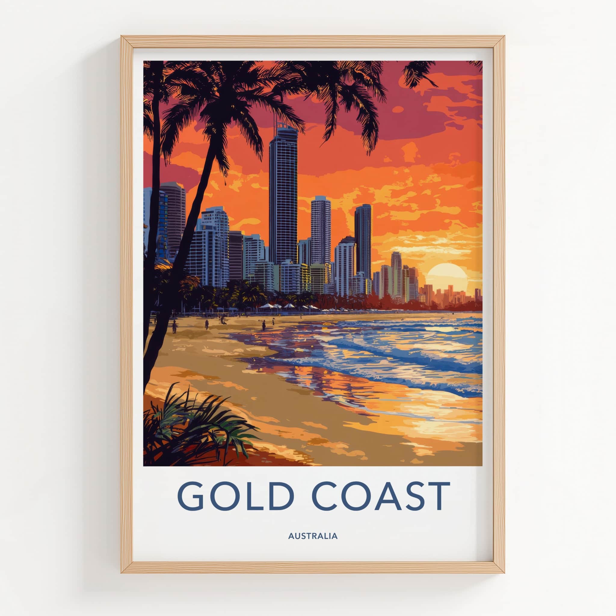 Gold Coast Poster - Australia Travel Art - Tropical City Sunset Home Decor