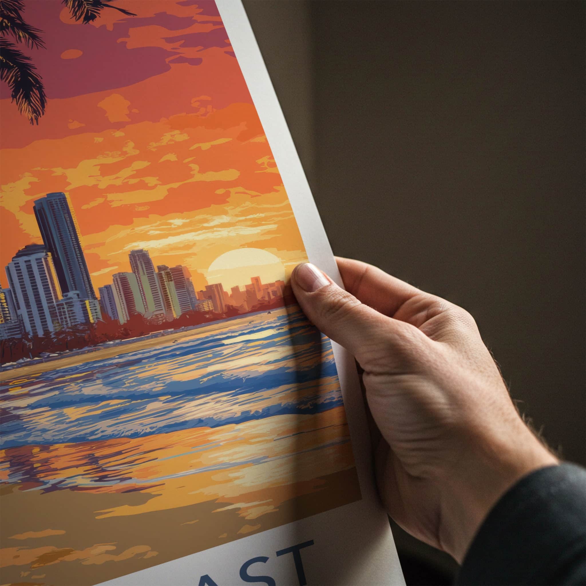 Gold Coast Poster - Australia Travel Art - Tropical City Sunset Home Decor