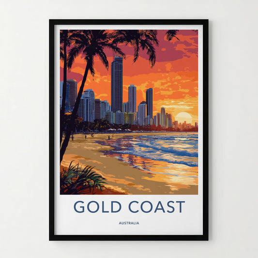 Gold Coast Poster - Australia Travel Art - Tropical City Sunset Home Decor