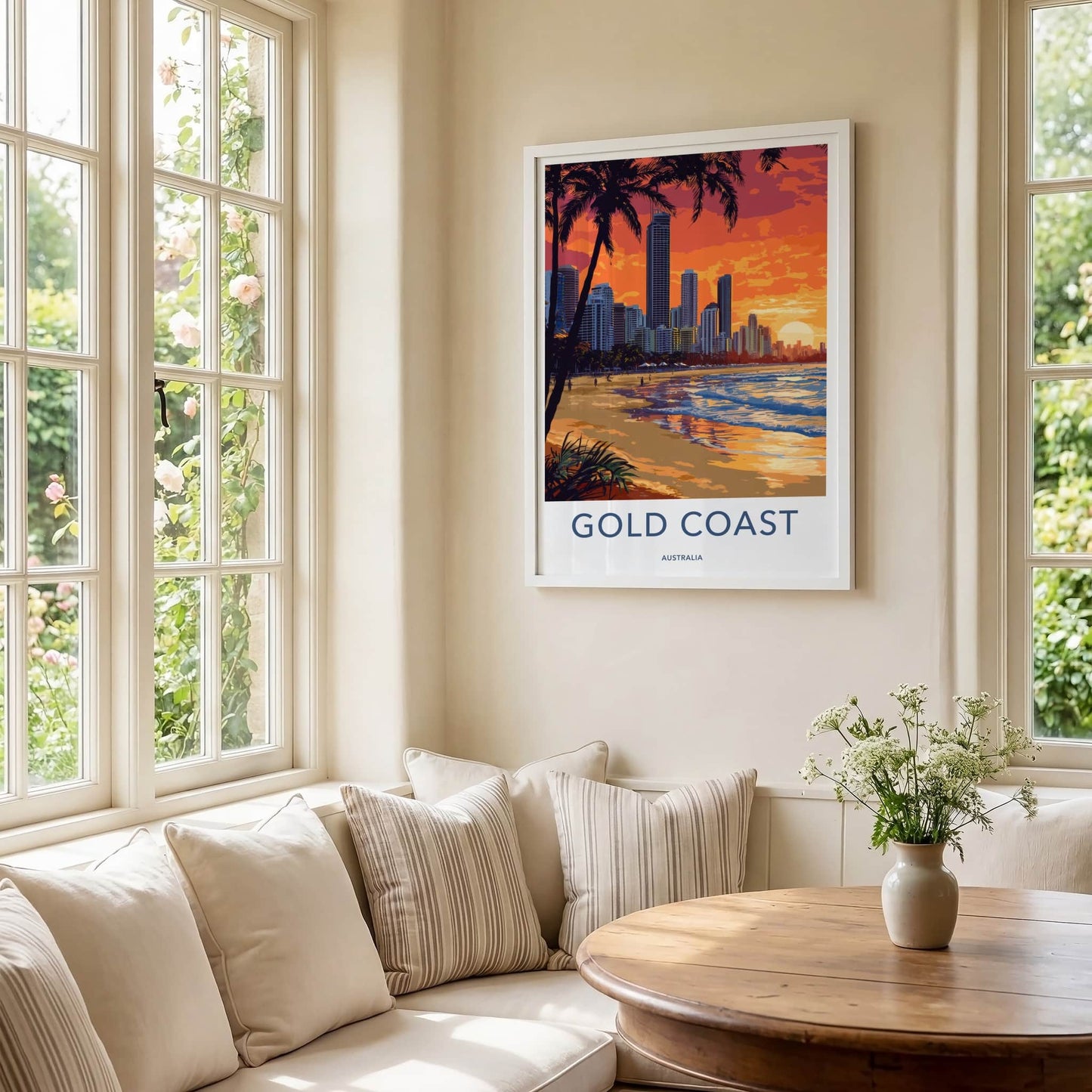 Gold Coast Poster - Australia Travel Art - Tropical City Sunset Home Decor