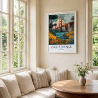 Golden Gate Bridge Poster - California Travel Art - Poppies Golden Bridge Home Decor