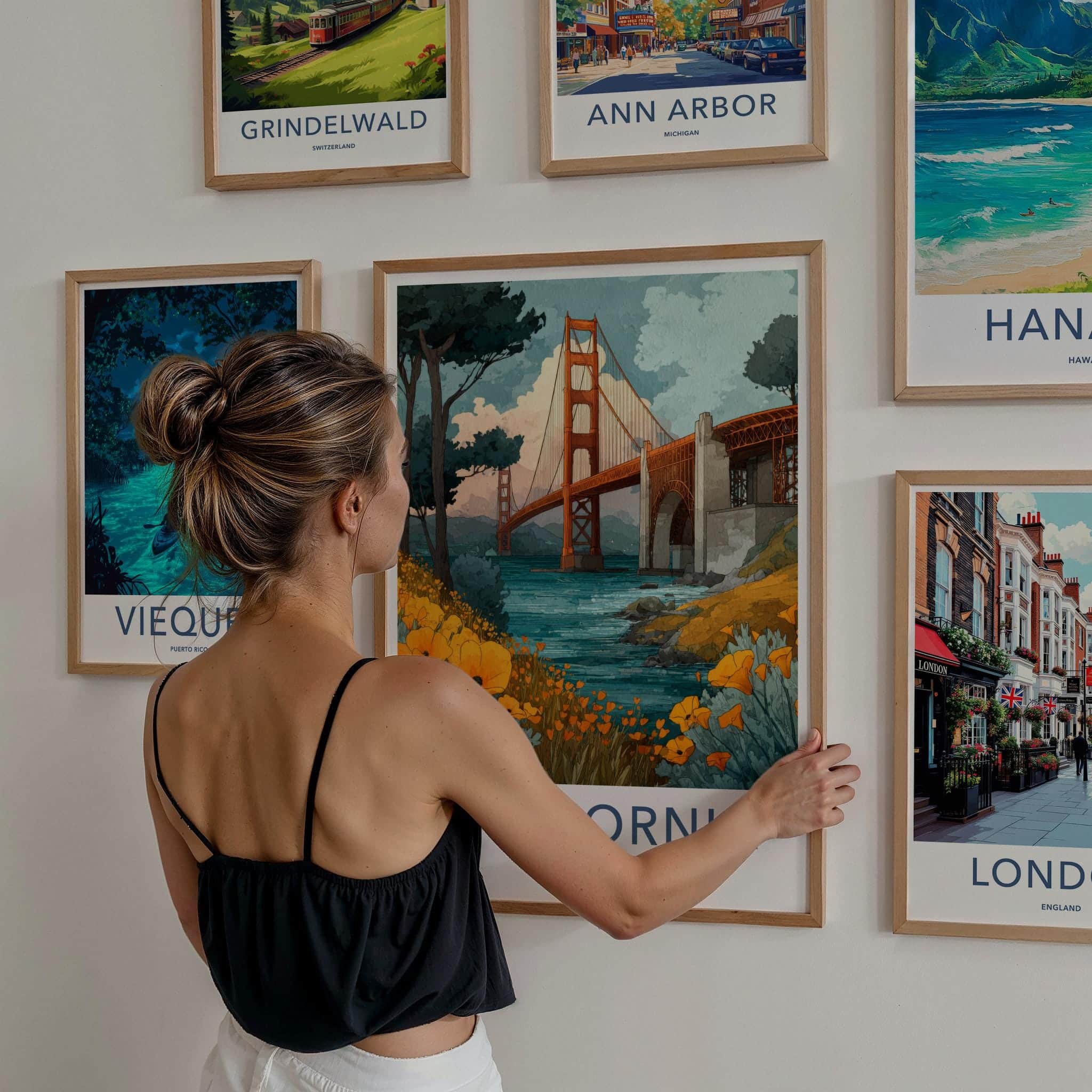 Golden Gate Bridge Poster - California Travel Art - Poppies Golden Bridge Home Decor