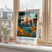 Golden Gate Bridge Poster - California Travel Art - Poppies Golden Bridge Home Decor