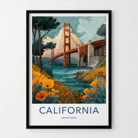 Golden Gate Bridge Poster - California Travel Art - Poppies Golden Bridge Home Decor