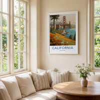 Golden Gate Bridge Poster - California Travel Art - Poppy Field Vista Wall Decor