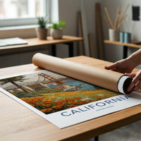 Golden Gate Bridge Poster - California Travel Art - Poppy Field Vista Wall Decor