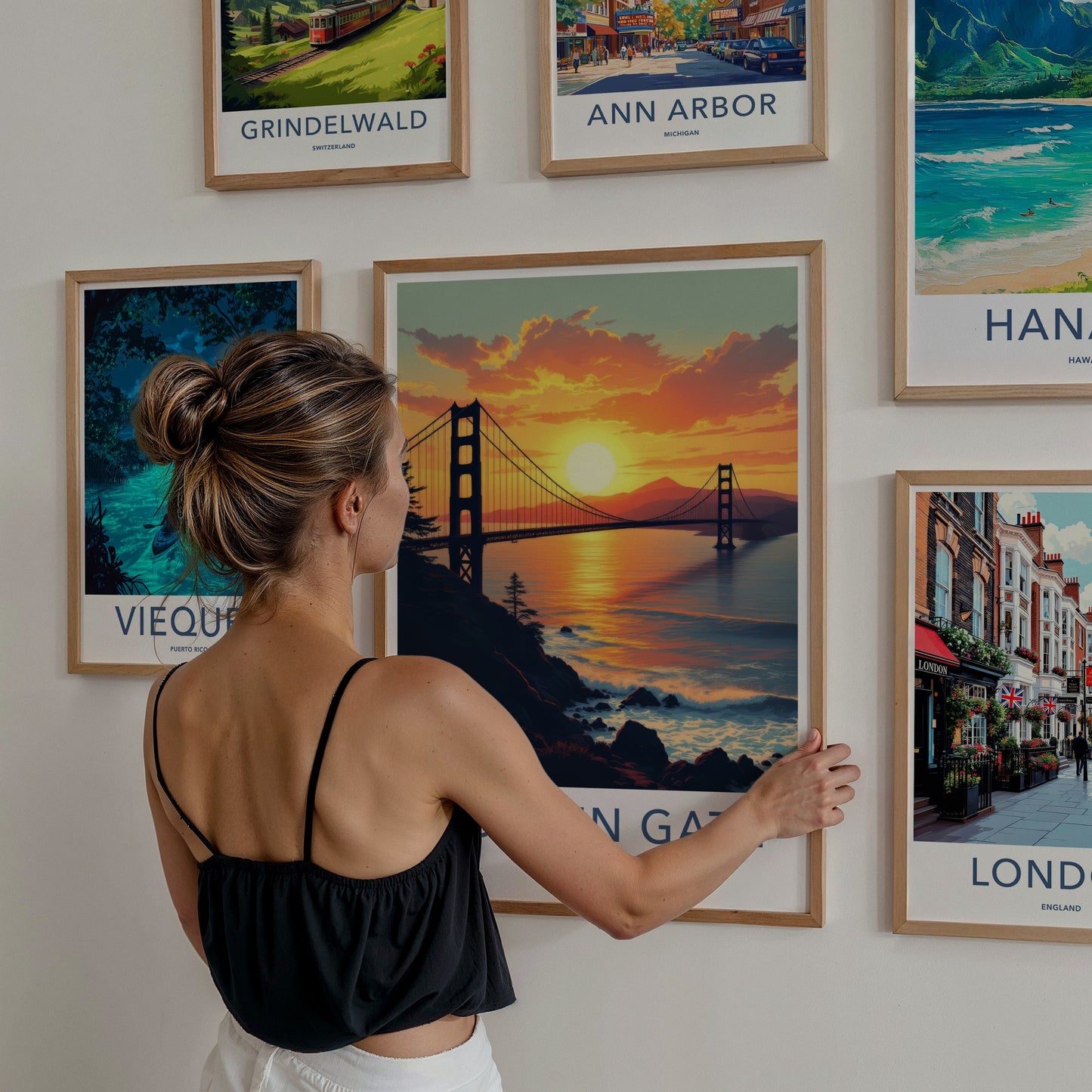 Golden Gate Poster - California Travel Print - Sunset Bridge Ocean Home Decor