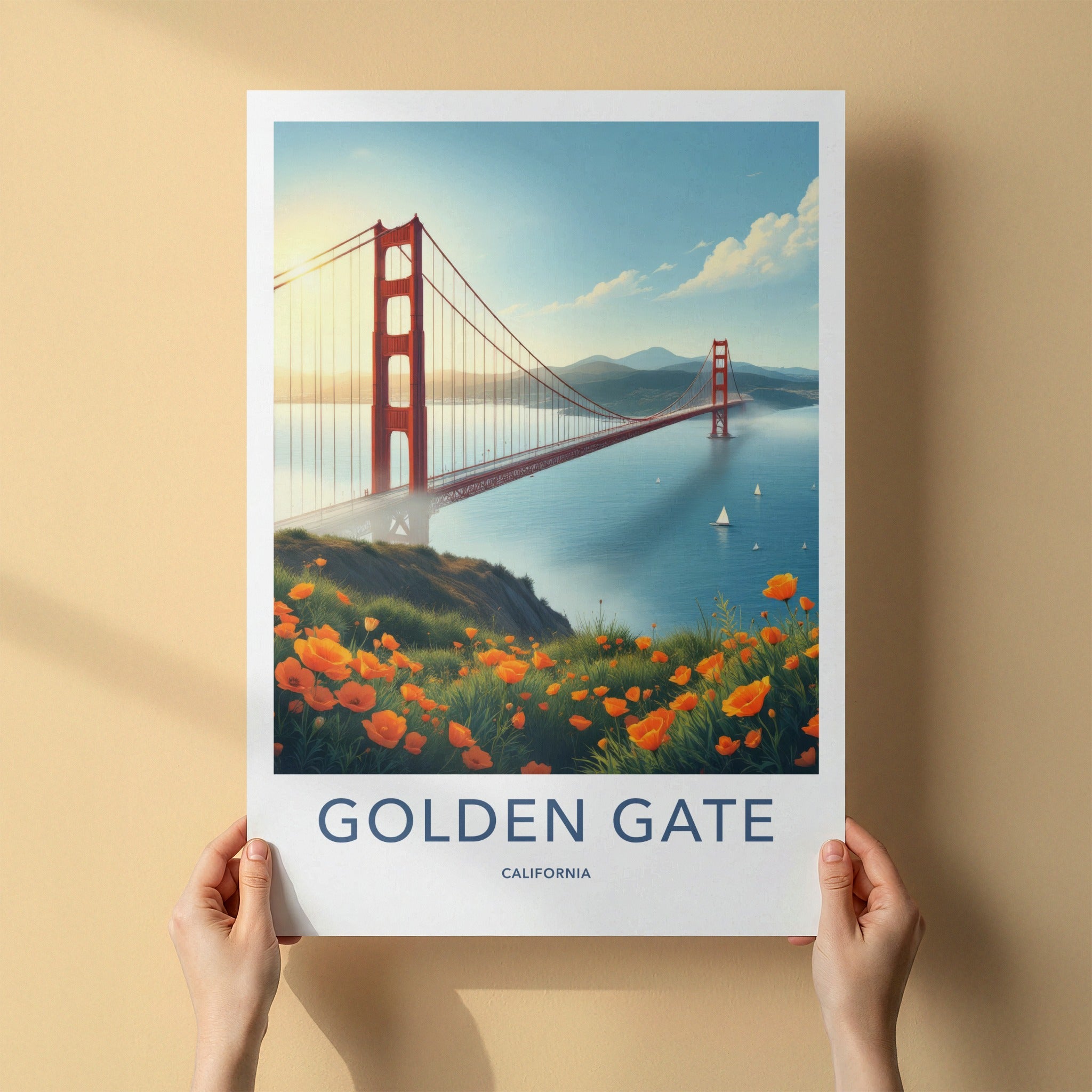 Golden Gate Poster - California Wall Art - Iconic Bridge Poppies Home Decor