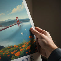 Golden Gate Poster - California Wall Art - Iconic Bridge Poppies Home Decor