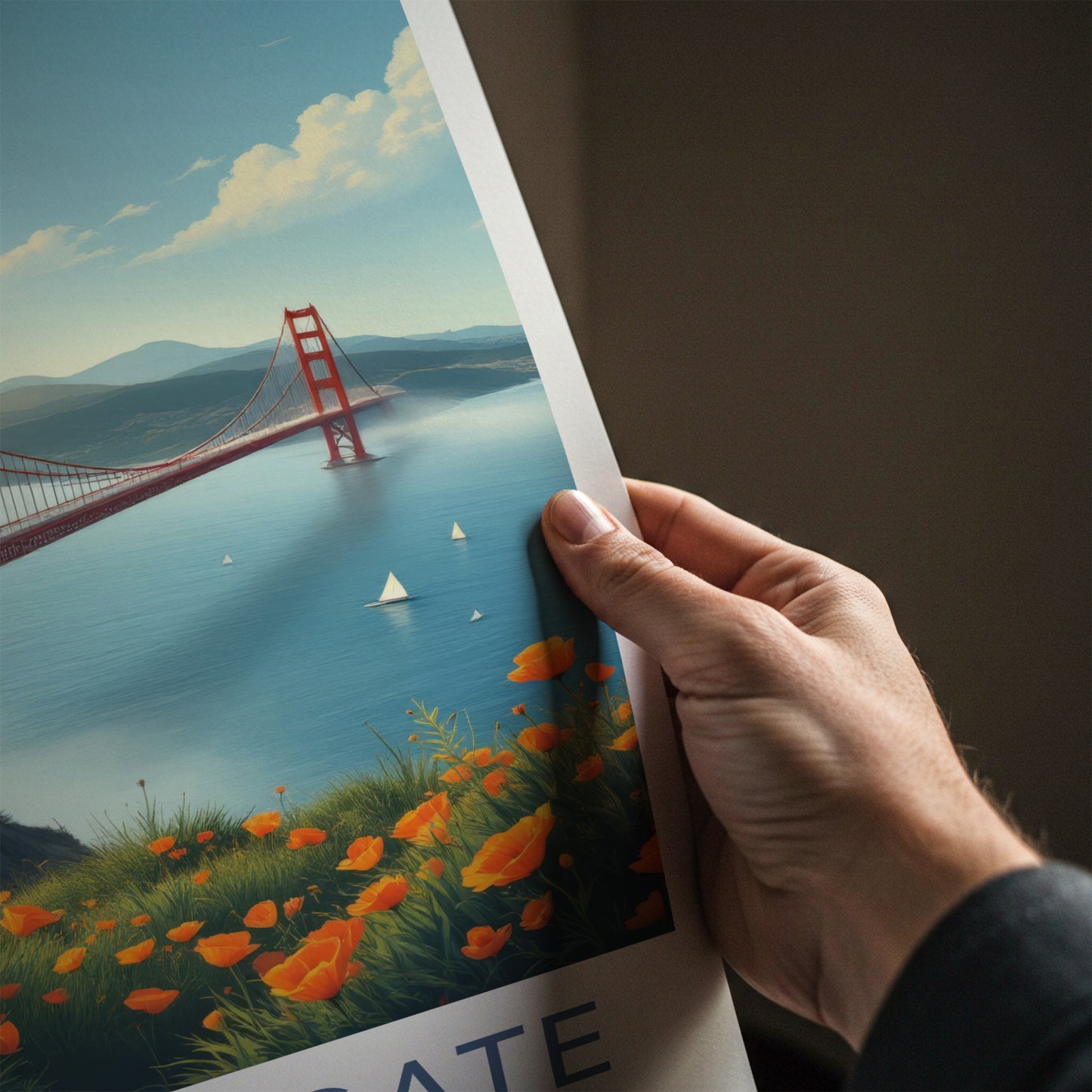 Golden Gate Poster - California Wall Art - Iconic Bridge Poppies Home Decor