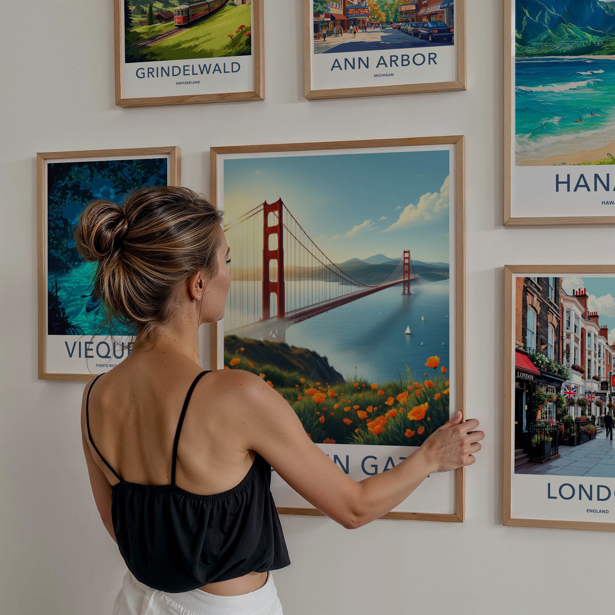 Golden Gate Poster - California Wall Art - Iconic Bridge Poppies Home Decor