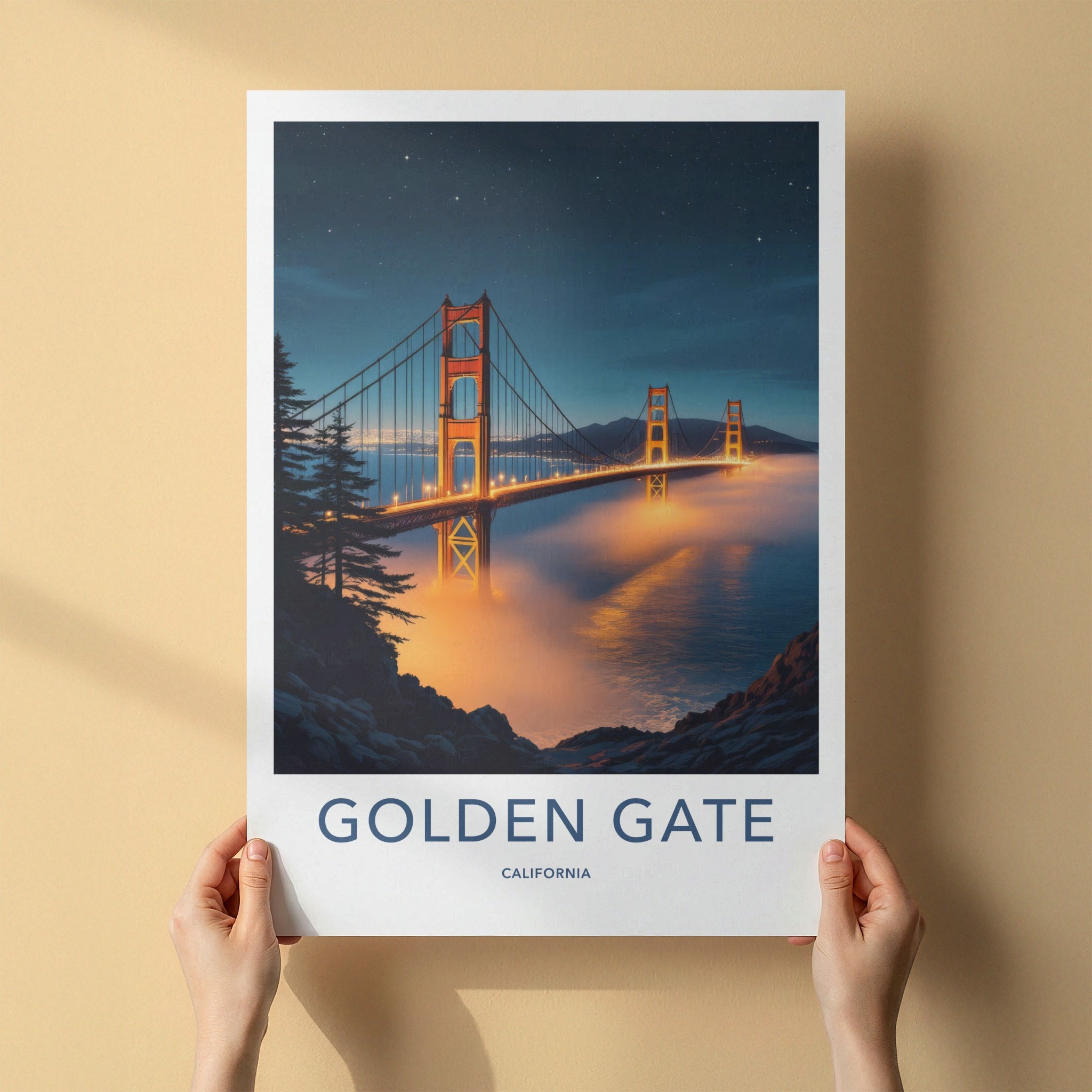 Golden Gate Poster - California Wall Art - Night Fog Bridge Home Decor