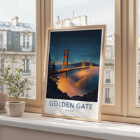 Golden Gate Poster - California Wall Art - Night Fog Bridge Home Decor