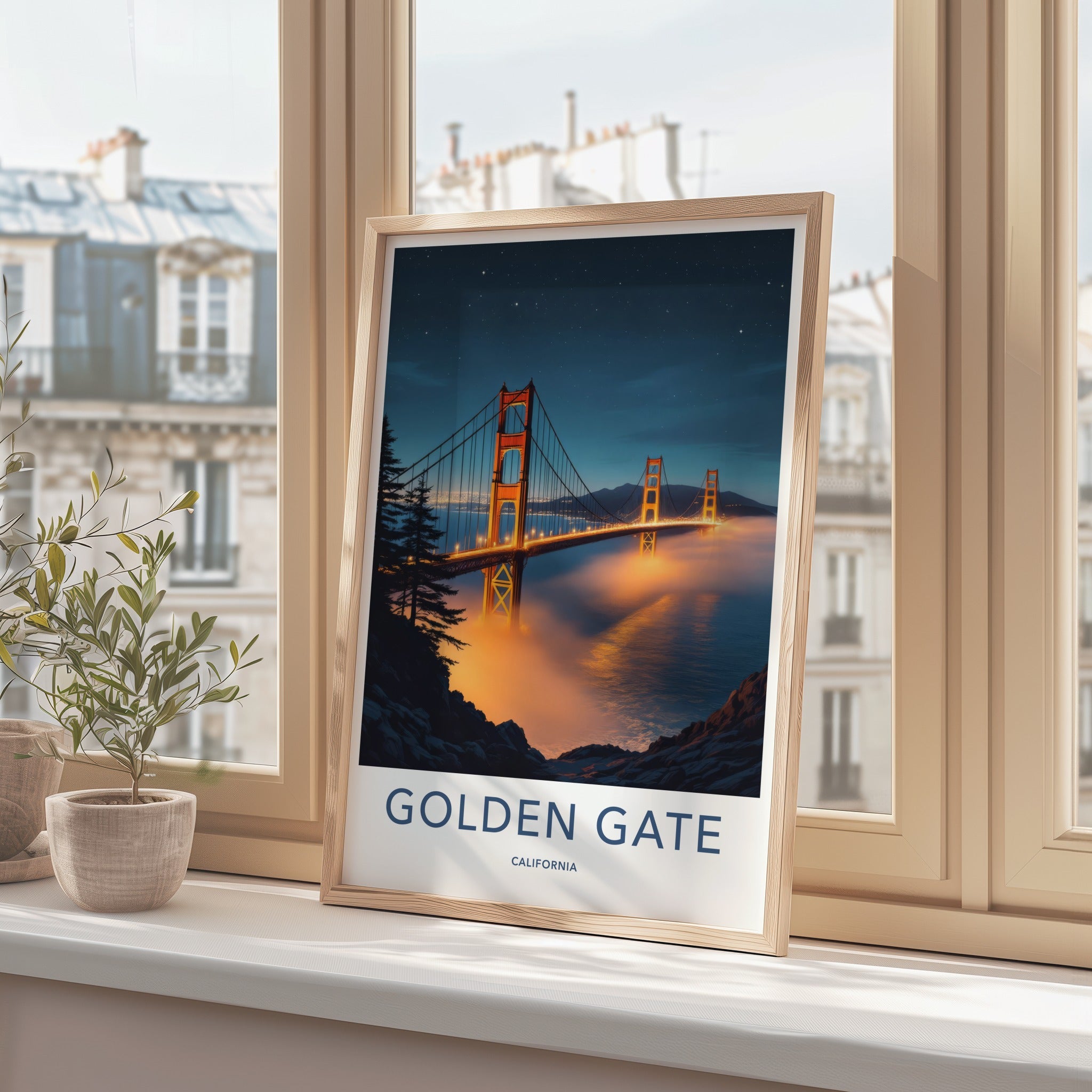 Golden Gate Poster - California Wall Art - Night Fog Bridge Home Decor