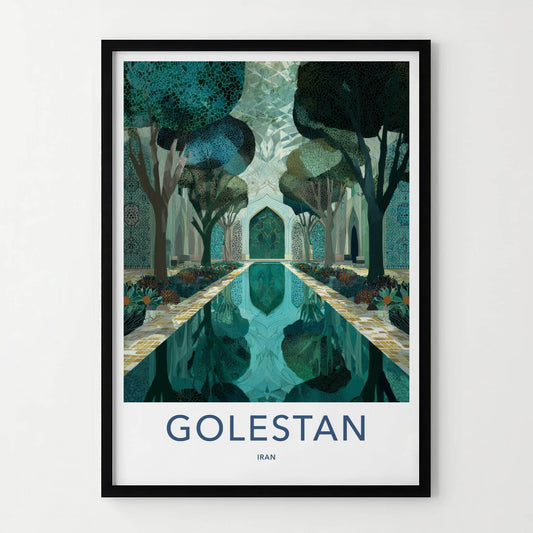 Golestan Poster - Iran Framed Print - Reflecting Pool Garden Lounge Decor