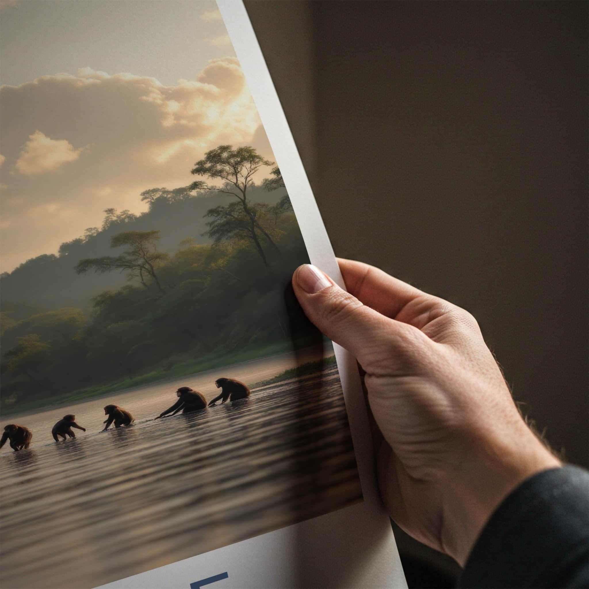 Gombe National Park Poster - Tanzania Travel Art - Chimps Wading Water Home Decor