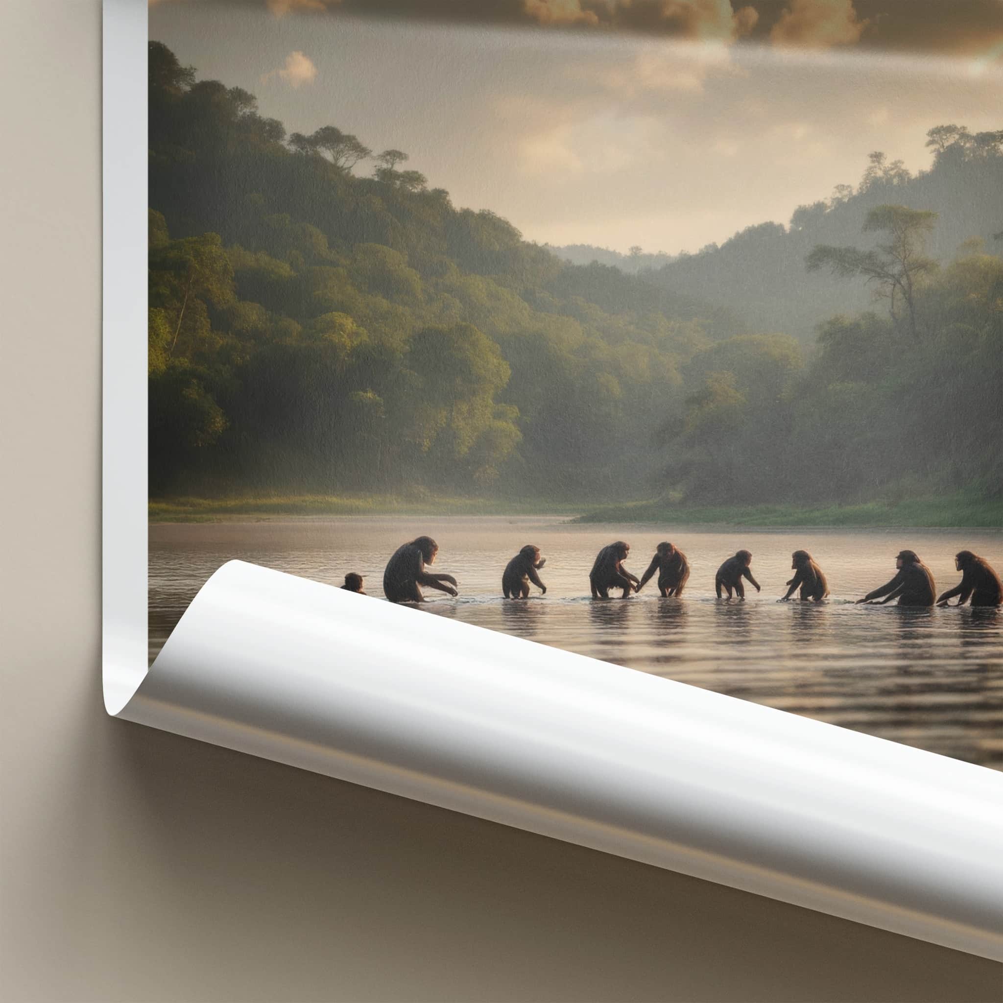 Gombe National Park Poster - Tanzania Travel Art - Chimps Wading Water Home Decor