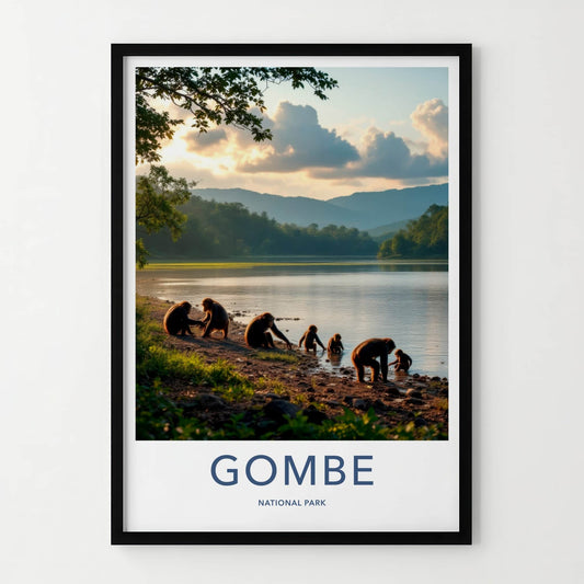 Gombe National Park Poster - Tanzania Wall Art - Chimpanzees Lake Shore Home Decor