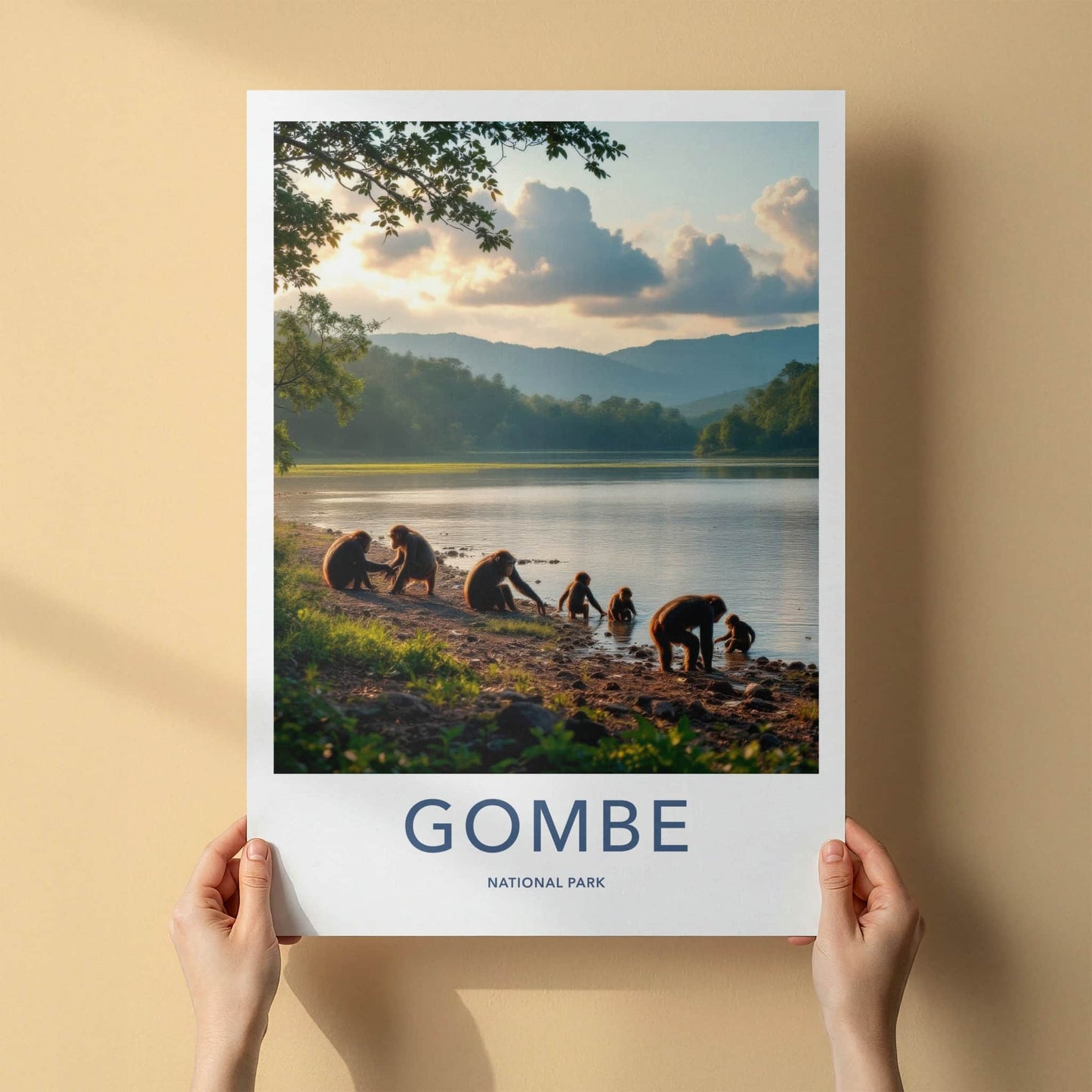 Gombe National Park Poster - Tanzania Wall Art - Chimpanzees Lake Shore Home Decor