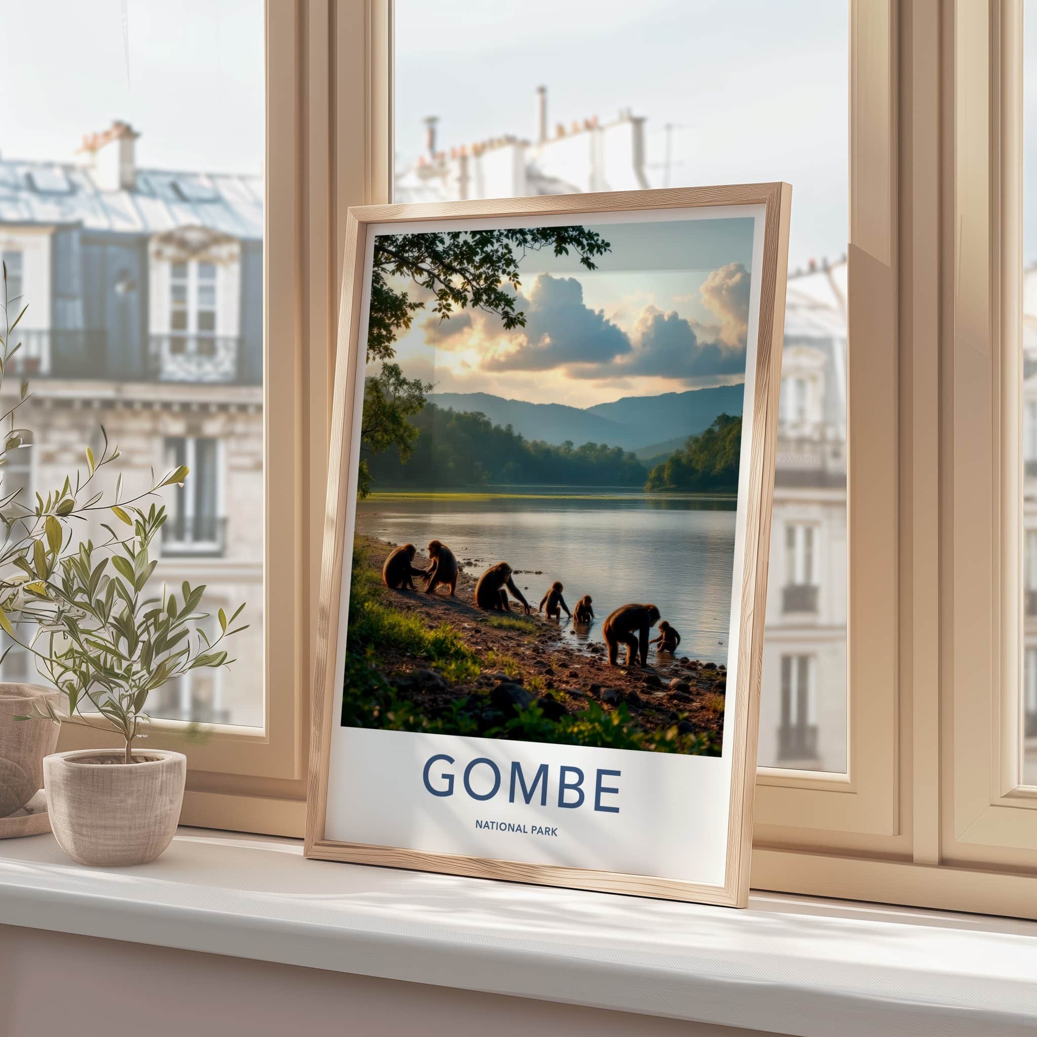 Gombe National Park Poster - Tanzania Wall Art - Chimpanzees Lake Shore Home Decor