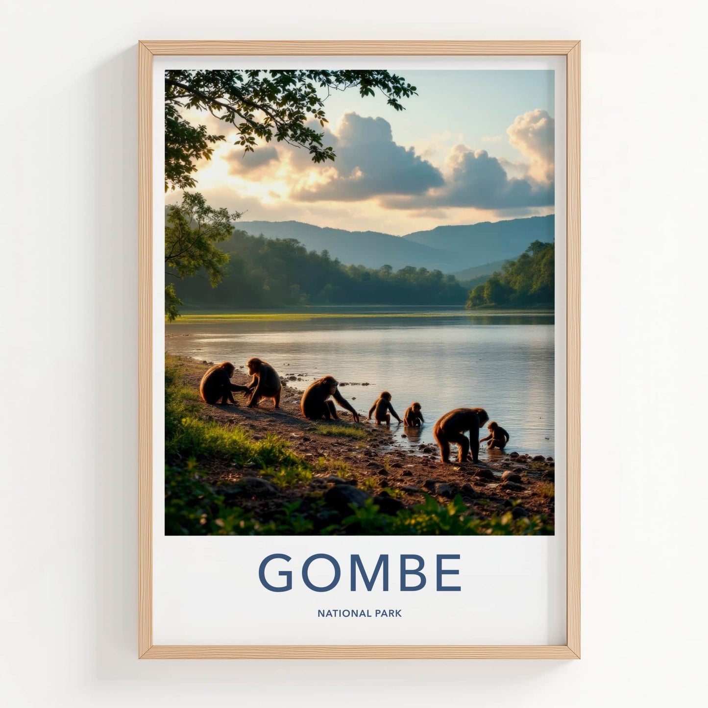 Gombe National Park Poster - Tanzania Wall Art - Chimpanzees Lake Shore Home Decor