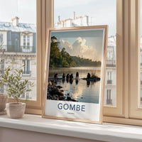 Gombe Poster - Tanzania Travel Art - Chimpanzee Water Reflections Home Decor