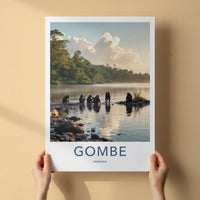 Gombe Poster - Tanzania Travel Art - Chimpanzee Water Reflections Home Decor