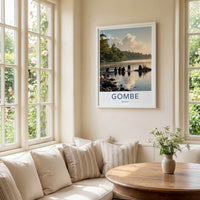 Gombe Poster - Tanzania Travel Art - Chimpanzee Water Reflections Home Decor