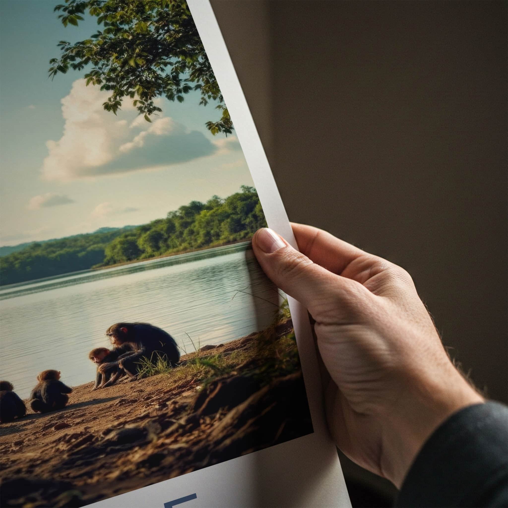 Gombe Poster - Tanzania Travel Art - Chimpanzees Lake Shore Home Decor