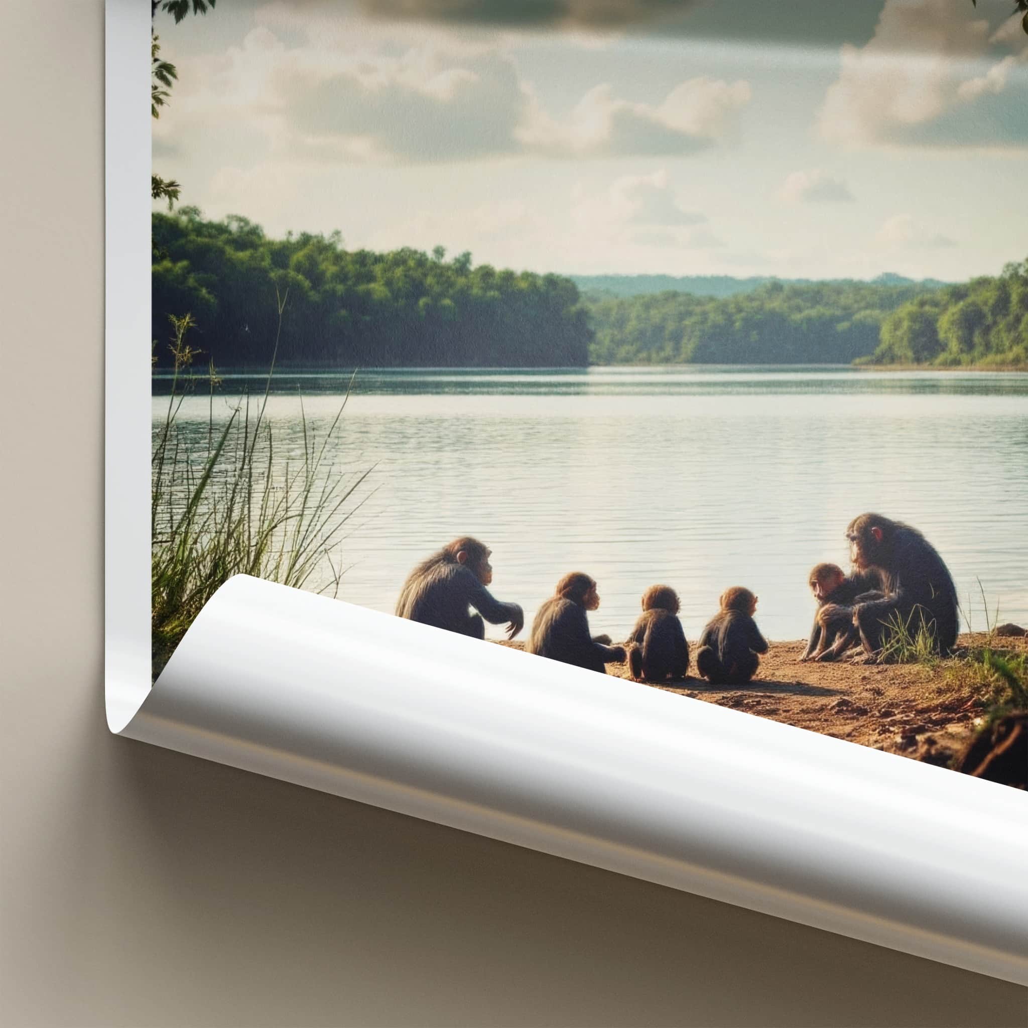 Gombe Poster - Tanzania Travel Art - Chimpanzees Lake Shore Home Decor