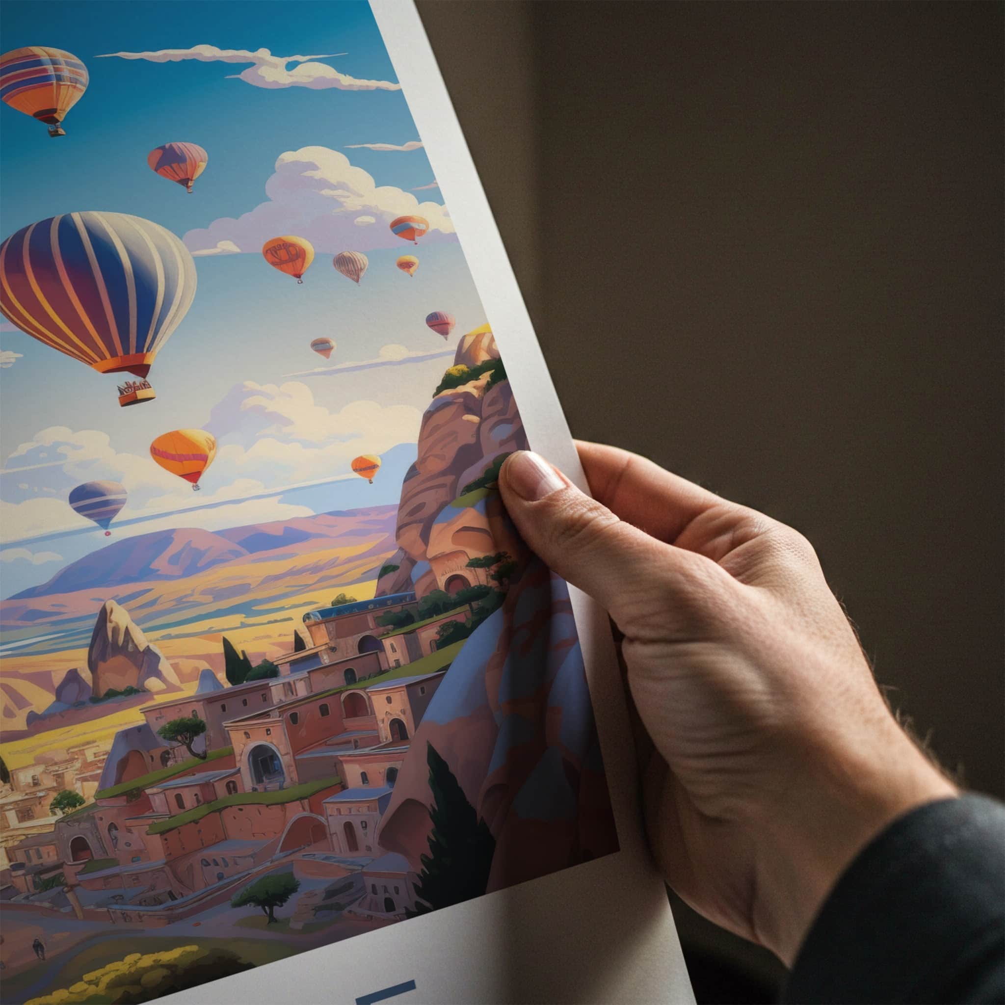 Goreme Poster - Turkiye Travel Art - Colorful Balloon Flight Wall Decor