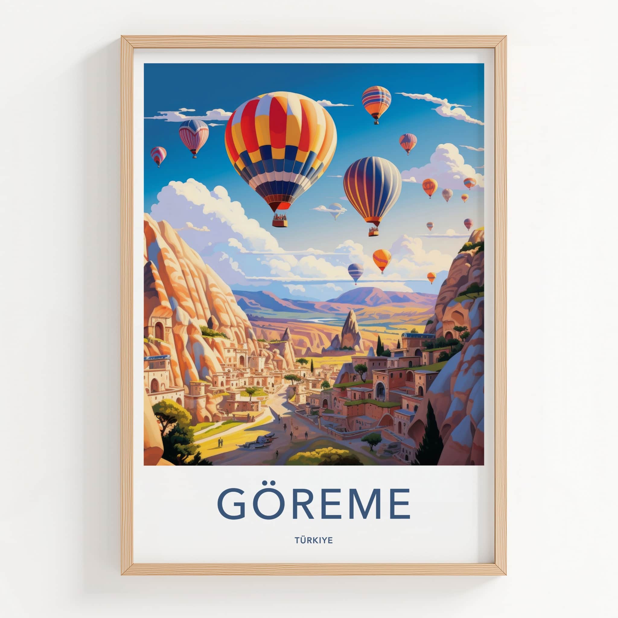 Goreme Poster - Turkiye Travel Art - Colorful Balloon Flight Wall Decor