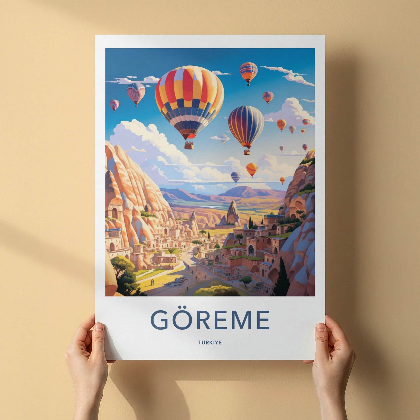 Goreme Poster - Turkiye Travel Art - Colorful Balloon Flight Wall Decor