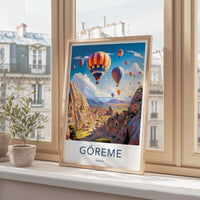 Goreme Poster - Turkiye Travel Art - Colorful Balloon Flight Wall Decor