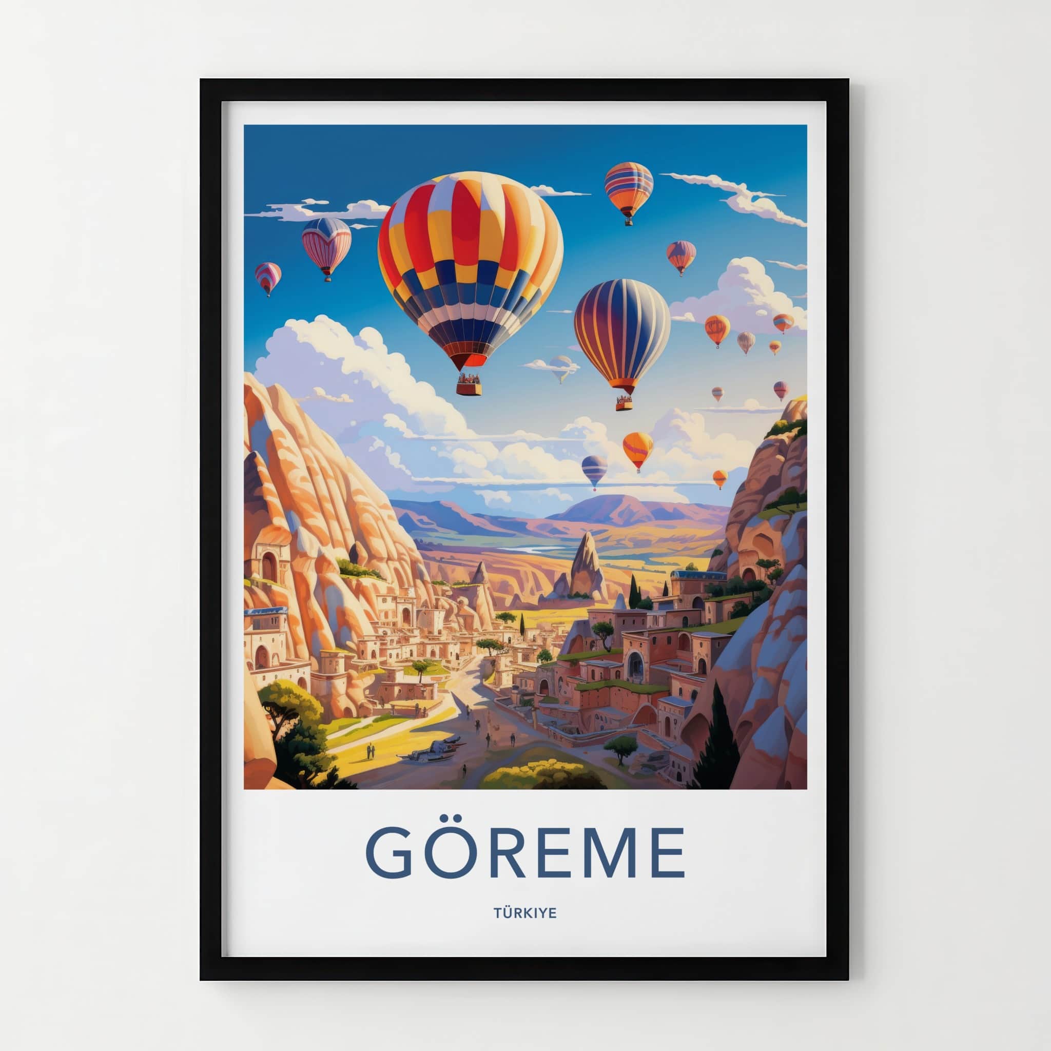 Goreme Poster - Turkiye Travel Art - Colorful Balloon Flight Wall Decor