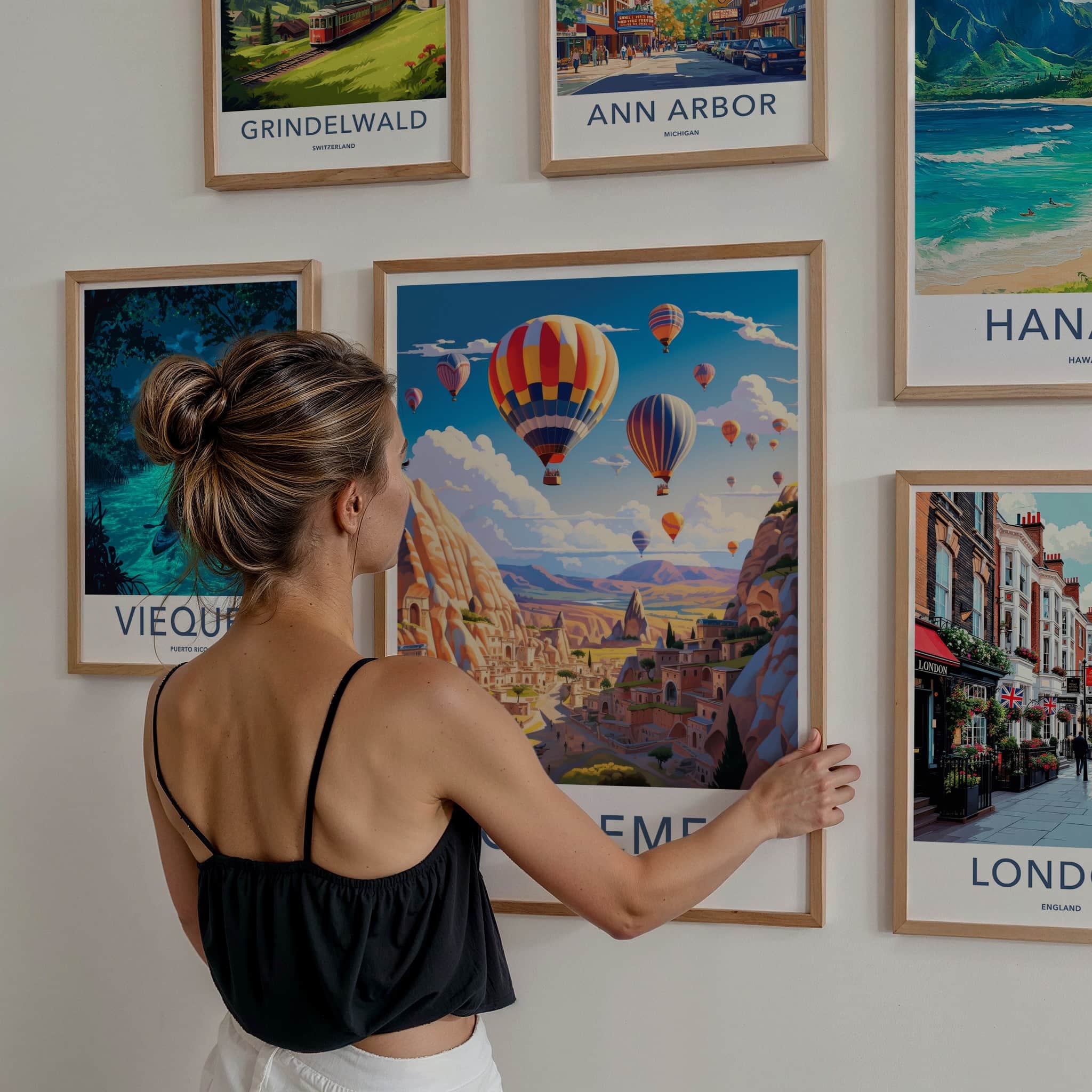 Goreme Poster - Turkiye Travel Art - Colorful Balloon Flight Wall Decor