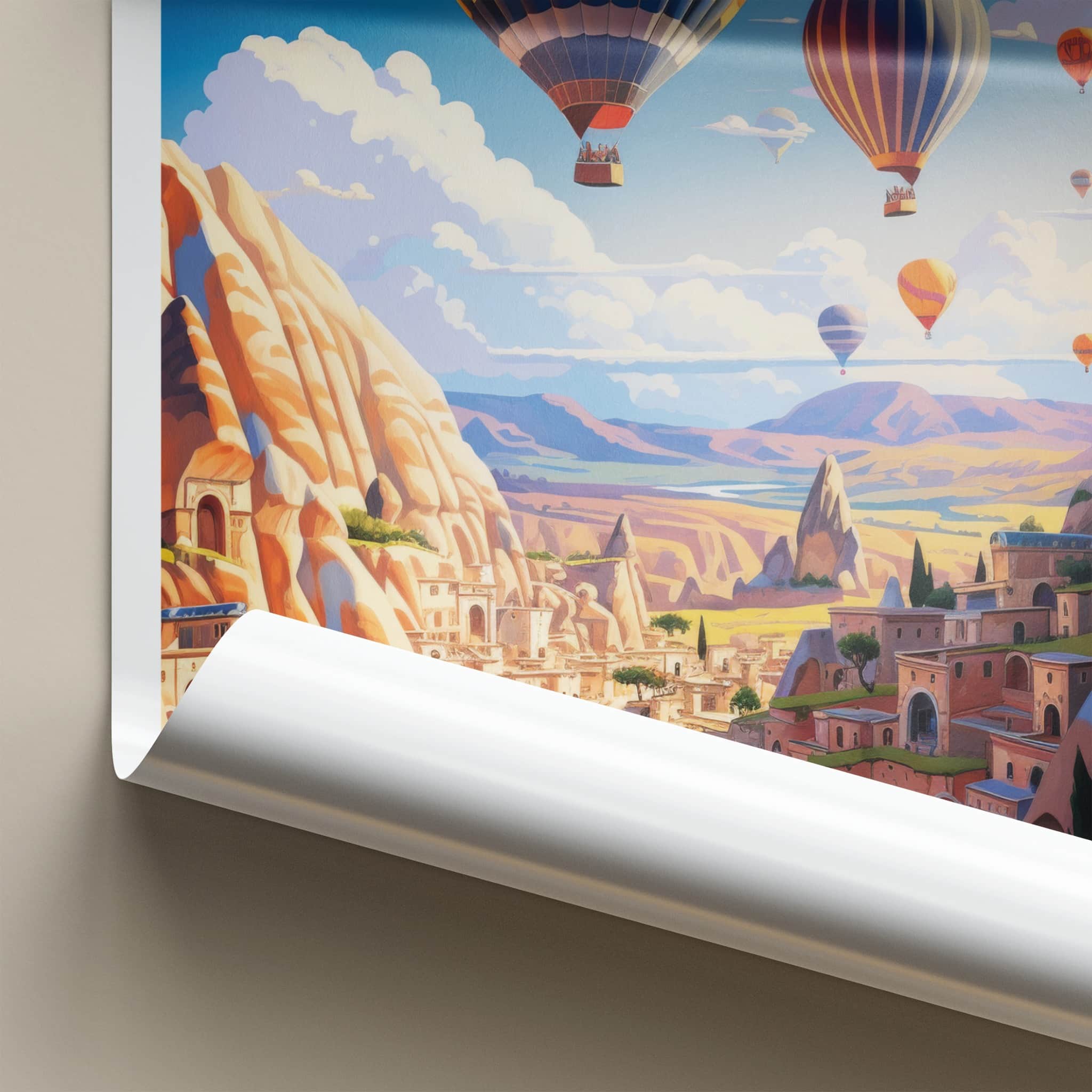 Goreme Poster - Turkiye Travel Art - Colorful Balloon Flight Wall Decor