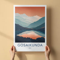 Gosaikunda Poster - Nepal Travel Art - Orange Sky Mountains Home Decor