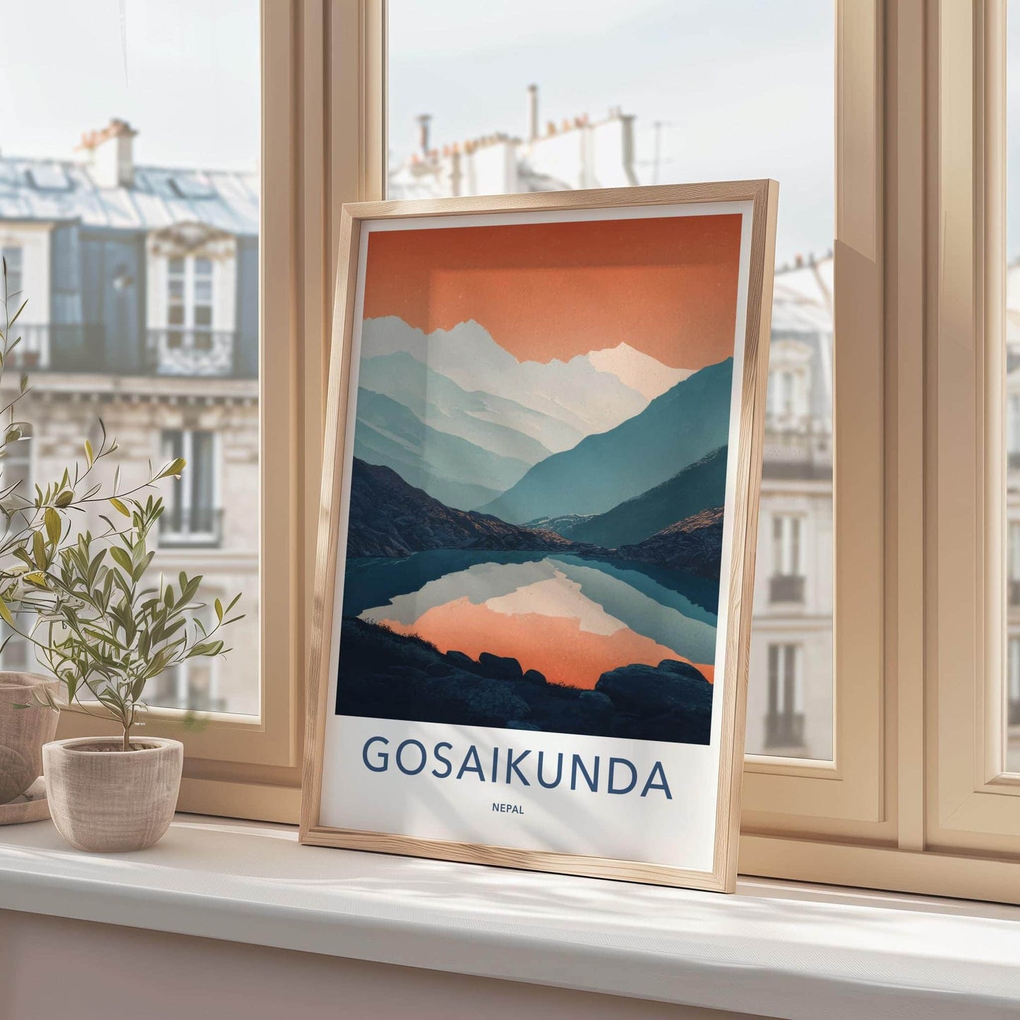 Gosaikunda Poster - Nepal Travel Art - Orange Sky Mountains Home Decor