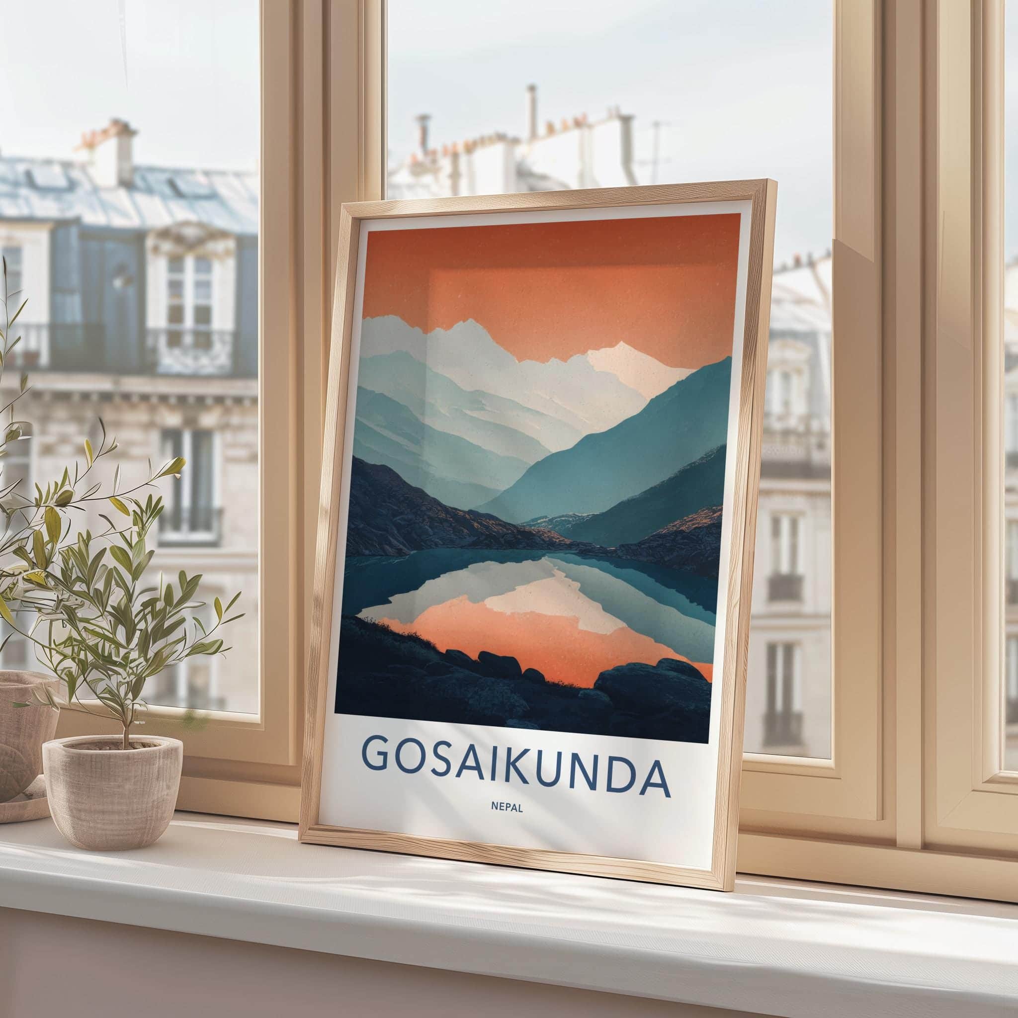 Gosaikunda Poster - Nepal Travel Art - Orange Sky Mountains Home Decor